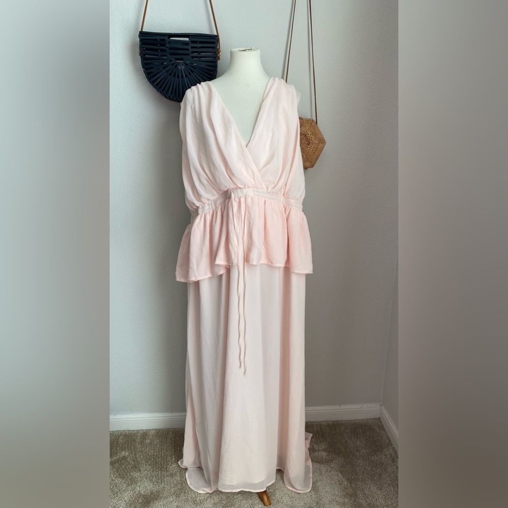NWT Eloquii Baby Pink V Neck Romance Drawstring Maxi Dress, Size 20